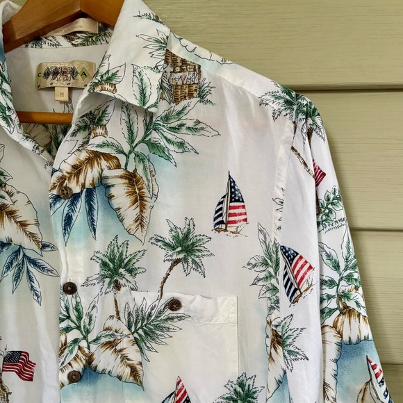 CAMPIA MODA vintage 90s Hawaiian tropical Patriotic sailboat shirt men’s M EUC - Picture 1 of 14